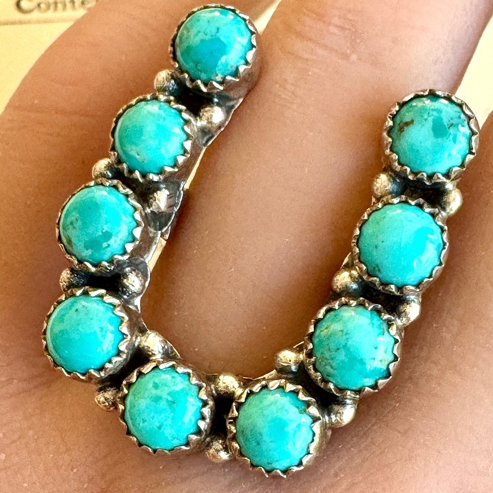 Horseshoe Turquoise Ring Sz 7 Sterling Old Style Patina Lucky Southwest Hada